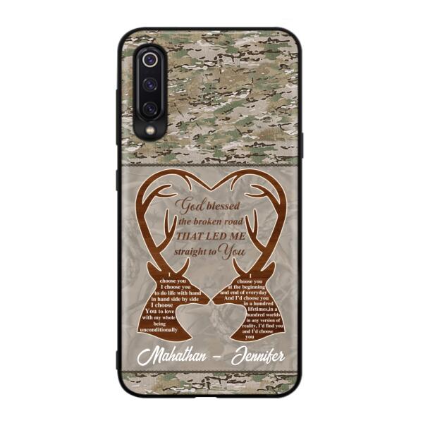 Custom Personalized Deer Hunting Heart Phone Case - Gift Idea For Couple - God Blessed The Broken Road That Led Me Straight To You - Case For Xiaomi, Oppo And Huawei