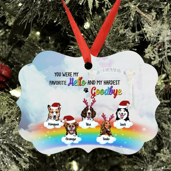 Personalized Memorial Pets At Rainbow Bridge Ornament - Up to 5 Pets - Memorial Gift For Dog Lovers/Cat Lovers - You Were My Favorite Hello And My Hardest Goodbye