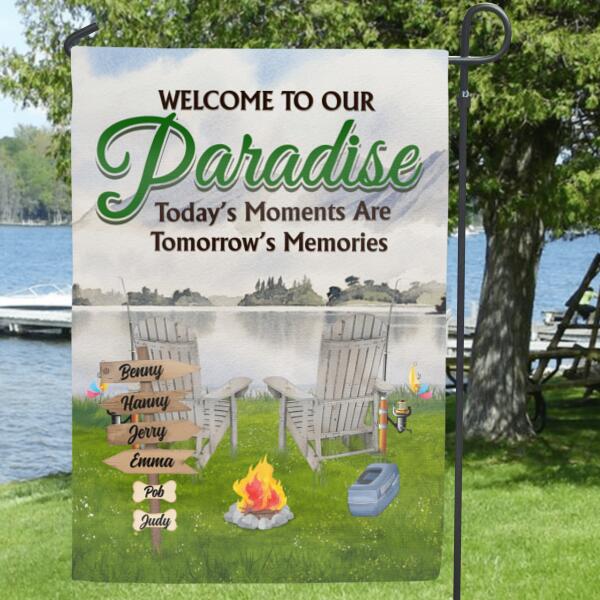Personalized Fishing Family Garden Flag - Up to 6 Members And 4 Pets - Gift For Fishing Lover - Welcome To Our Paradise