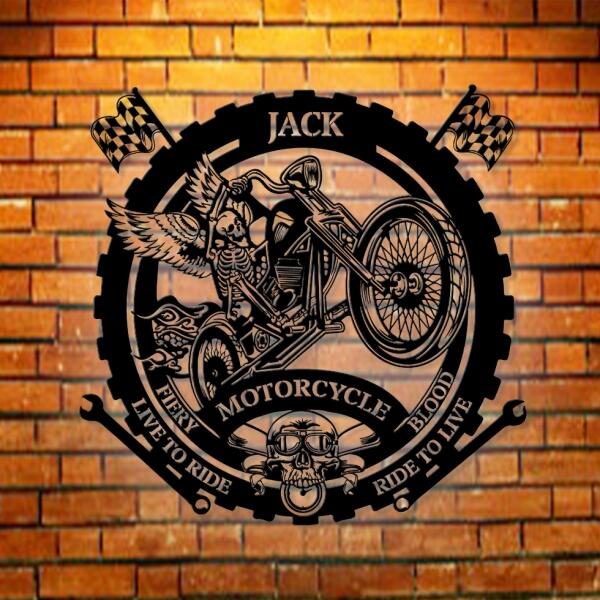 Personalized Skull Riding Motorcycle Metal Monogram Sign - Gift Idea For Motorcycle Lover - Live To Ride, Ride To Live