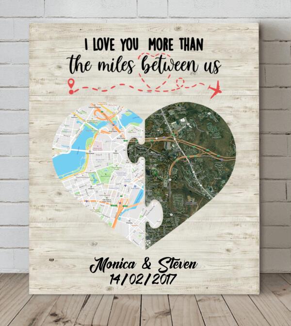 Personalized Long Distance Relationship Canvas - I Love You More Than The Miles Between Us