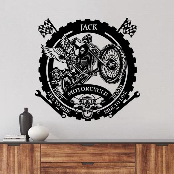 Personalized Skull Riding Motorcycle Metal Monogram Sign - Gift Idea For Motorcycle Lover - Live To Ride, Ride To Live