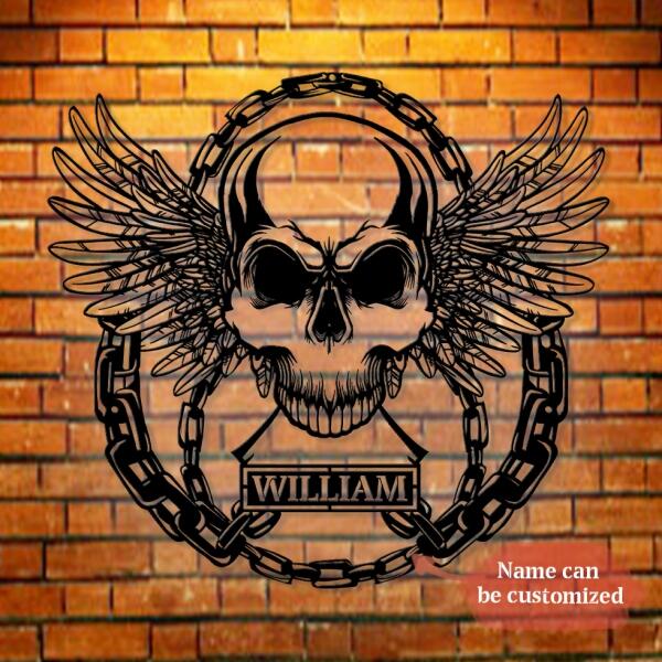 Personalized Skull Motorcycle Metal Monogram Sign - Gift Idea For Motorcycle Lover