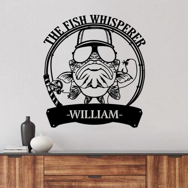 Personalized The Fish Whisperer Monogram Metal Sign - Gift Idea For Fishing Lover