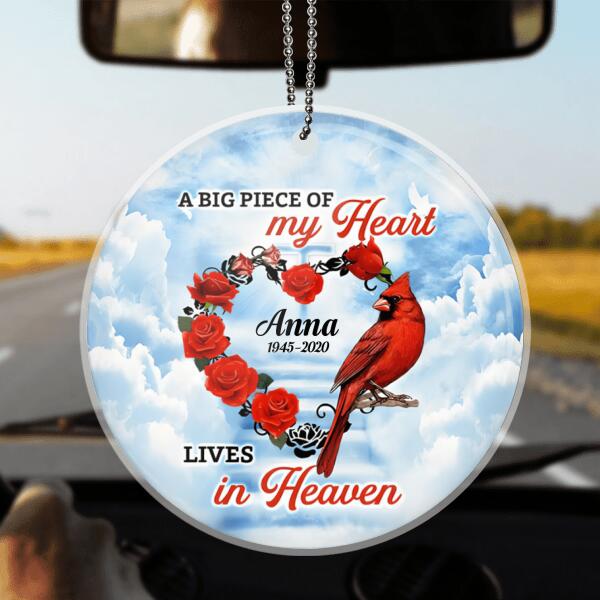 Personalized Memorial Cardinal Circle Arcylic Ornament - Memorial Gift Idea - A Big Piece Of My Heart Lives In Heaven