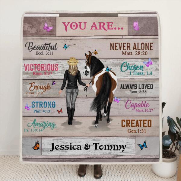 Personalized Christian You're Beautiful Horse Girl Pillow Cover/Quilt/Fleece Blanket - Gift Idea For Horse Lover