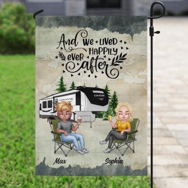 Personalized Camping Couple Flag Sign - Gift Idea For Couple/Camping Lover - And We Lived Happily Ever After