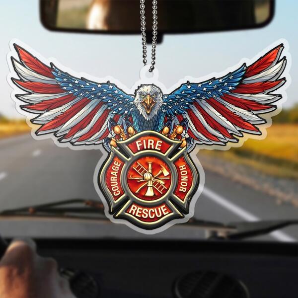 Personalized Firefighter American Eagle Car Ornament - Gift Idea For Firefighter - Fire Courage Rescue Honnor