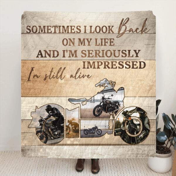 Personalized Motorcycle Quilt/Fleece Blanket - Best Gift For Motorcycle Lovers - Sometimes I Look Back On My Life