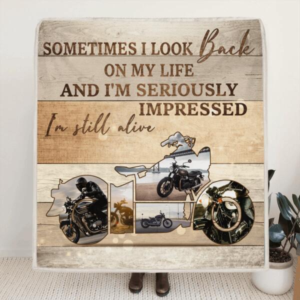 Personalized Motorcycle Quilt/Fleece Blanket - Best Gift For Motorcycle Lovers - Sometimes I Look Back On My Life