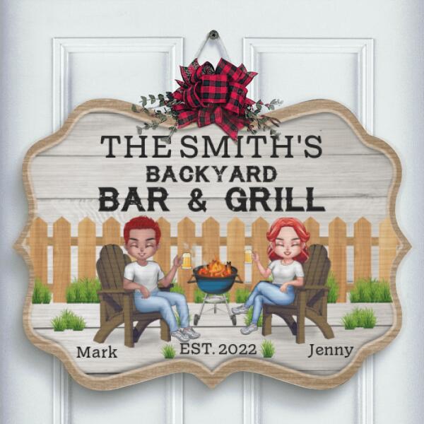 Personalized Patio Rectangle Door Sign - Best Gift For Couple - Backyard Bar & Grill