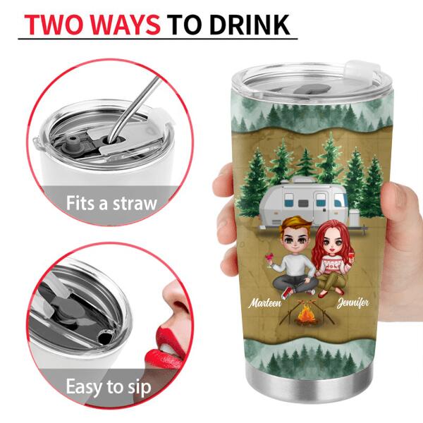 Personalized Camping Couple And Dog Tumbler - Couple With Up to 2 Dogs - Valentine's Day Gift Idea For Couple - Let's Sit By The Campfire