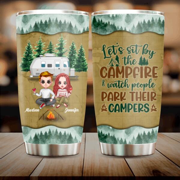 Personalized Camping Couple And Dog Tumbler - Couple With Up to 2 Dogs - Valentine's Day Gift Idea For Couple - Let's Sit By The Campfire