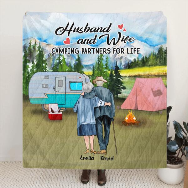 Personalized Old Couple Camping Quilt/Fleece Blanket - Gift For Couple - Husband And Wife Camping Partners For Life