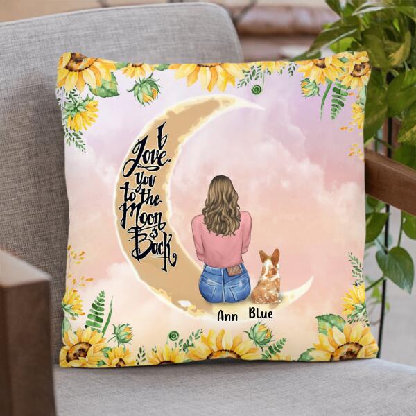 Personalized Dog Mom Sunflower Pillow Cover/Quilt/Fleece Throw Blanket - Gift For Dog Lover With Up to 4 Dogs - I Love You To The Moon & Back