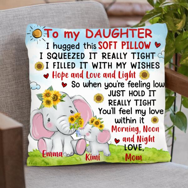 Personalized Elephant Mom Daughter Pillow Cover/Quilt/Fleece Throw Blanket - Gift Idea For Child From Mother/Grandma