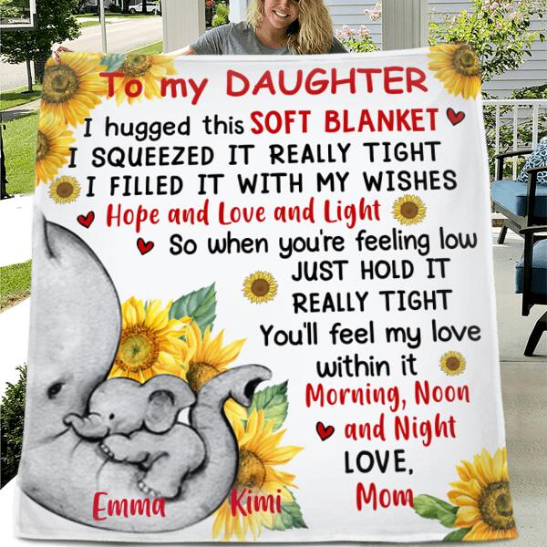 Personalized Elephant Mom Daughter Pillow Cover/Quilt/Fleece Throw Blanket - Gift Idea For Child From Mother/Grandma