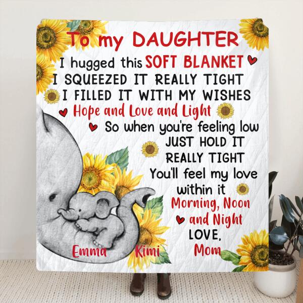 Personalized Elephant Mom Daughter Pillow Cover/Quilt/Fleece Throw Blanket - Gift Idea For Child From Mother/Grandma