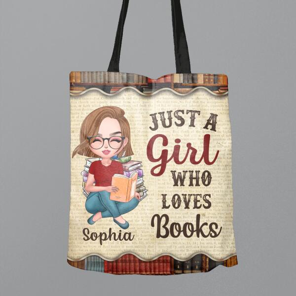 Personalized Girl Reading Book Canvas Bag - Gift Idea For Reading Lover - Just A Girl Who Loves Books
