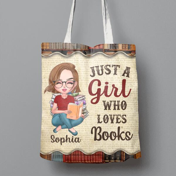Personalized Girl Reading Book Canvas Bag - Gift Idea For Reading Lover - Just A Girl Who Loves Books