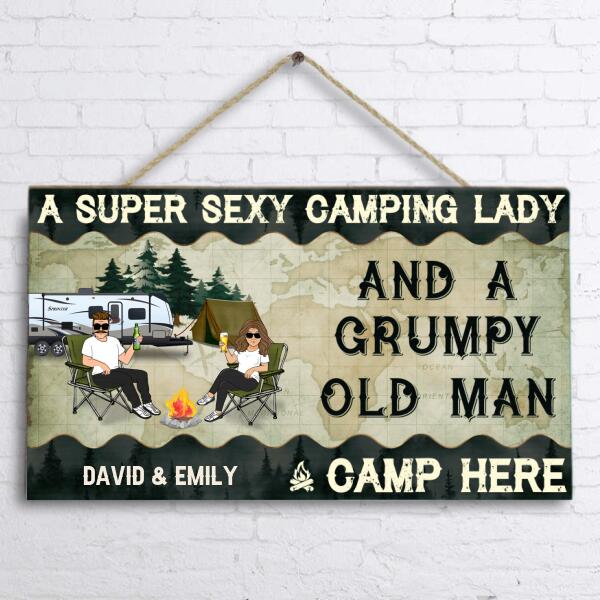Personalized Camping Couple Doorsign - Gift Idea For Camping Lover - A Super Sexy Camping Lady and Her Grumpy Old Man