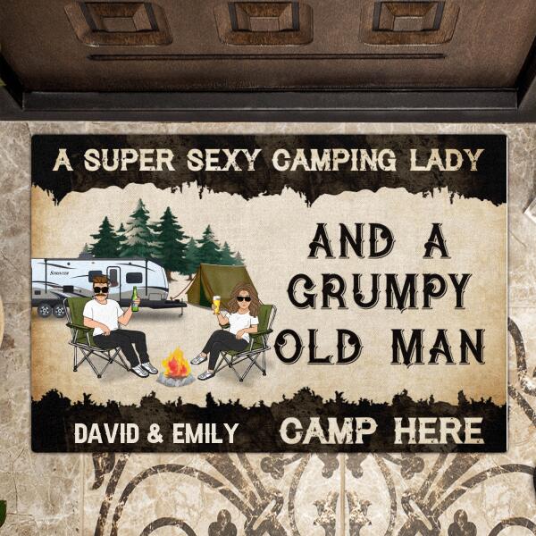 Personalized Camping Couple Doormat - Gift Idea For Camping Lover - A Super Sexy Camping Lady and Her Grumpy Old Man
