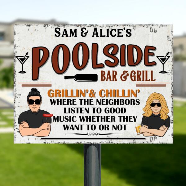 Personalized Flag/Metal Sign - Poolside Bar & Grill Flag/Metal Sign - Gift for Family, Couple, Husband and Wife - Poolside Bar & Grill Grillin' & Chillin'