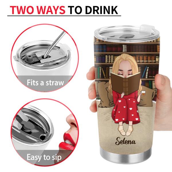 Personalized Reading Chibi Girl Tumbler - Gift Idea For Reading Lover - It's Better To Have Your Nose In A Book Than In Someone Else's Business
