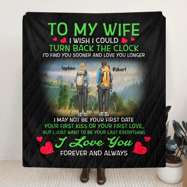 Personalized Hiking Couple Fleece Throw Blanket/Quilt - Gift For Couple/ Hiking Lovers - I Love You Forever and Always