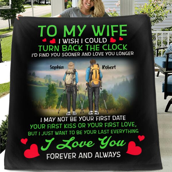 Personalized Hiking Couple Fleece Throw Blanket/Quilt - Gift For Couple/ Hiking Lovers - I Love You Forever and Always