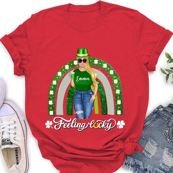 Personalized Irish Girl Unisex T-shirt/Sweatshirt/Hoodie - Gift Idea For St Patrick's Day - Feeling Lucky