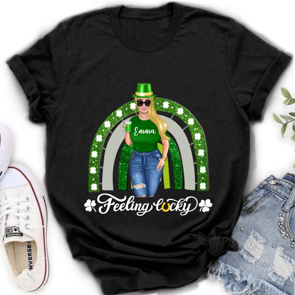 Personalized Irish Girl Unisex T-shirt/Sweatshirt/Hoodie - Gift Idea For St Patrick's Day - Feeling Lucky