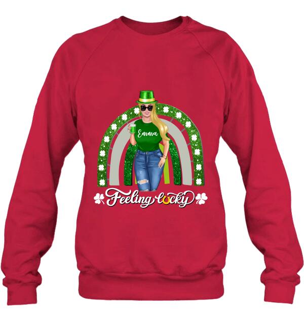 Personalized Irish Girl Unisex T-shirt/Sweatshirt/Hoodie - Gift Idea For St Patrick's Day - Feeling Lucky