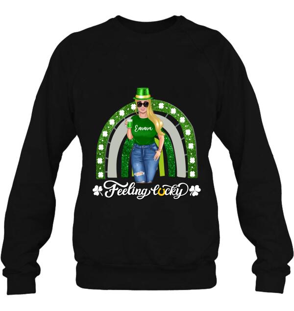 Personalized Irish Girl Unisex T-shirt/Sweatshirt/Hoodie - Gift Idea For St Patrick's Day - Feeling Lucky