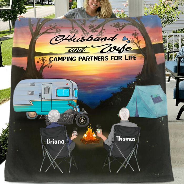 Personalized Couple Camping Quilt/Fleece Blanket/Pillow Cover - Gift For Camping Lover - Husband And Wife Camping Partners For Life
