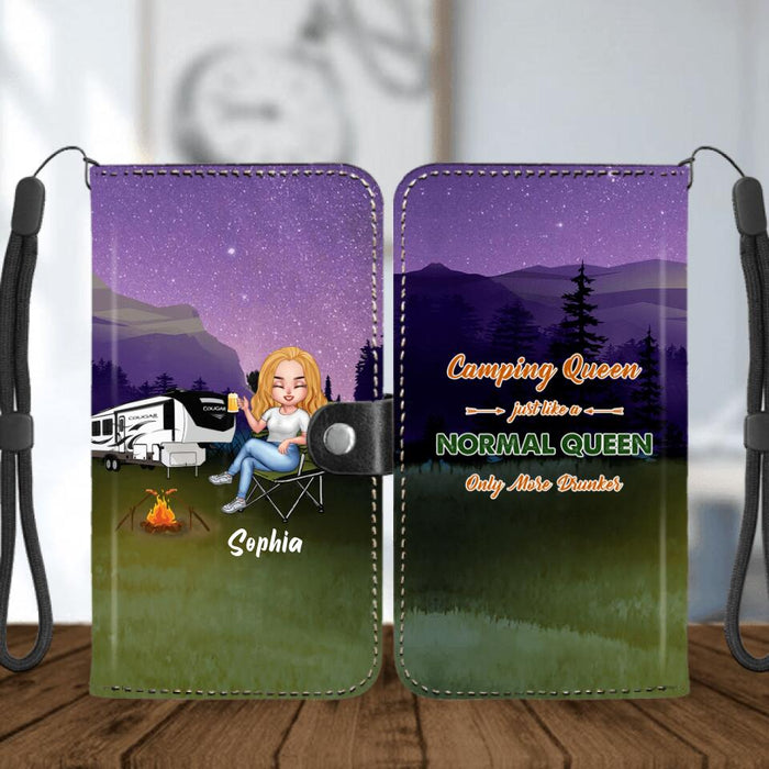 Personalized Camping Queen Flip Leather Purse For Mobile Phone - Gift Idea For Camping Lover - Camping Queen Classy Sassy And A Bit Smart Assy