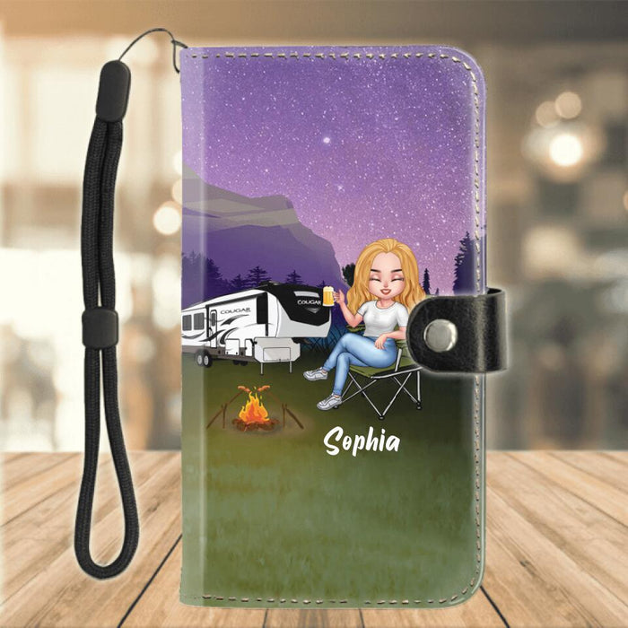 Personalized Camping Queen Flip Leather Purse For Mobile Phone - Gift Idea For Camping Lover - Camping Queen Classy Sassy And A Bit Smart Assy
