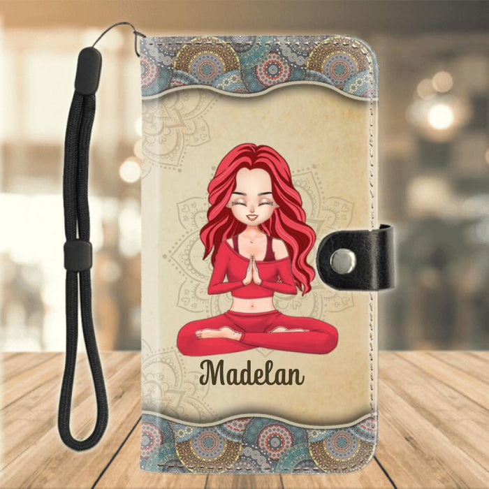 Personalized Yoga Girl Flip Leather Purse For Mobile Phone - Gift Idea For Yoga Lover - Eff You See Kay Why Oh You