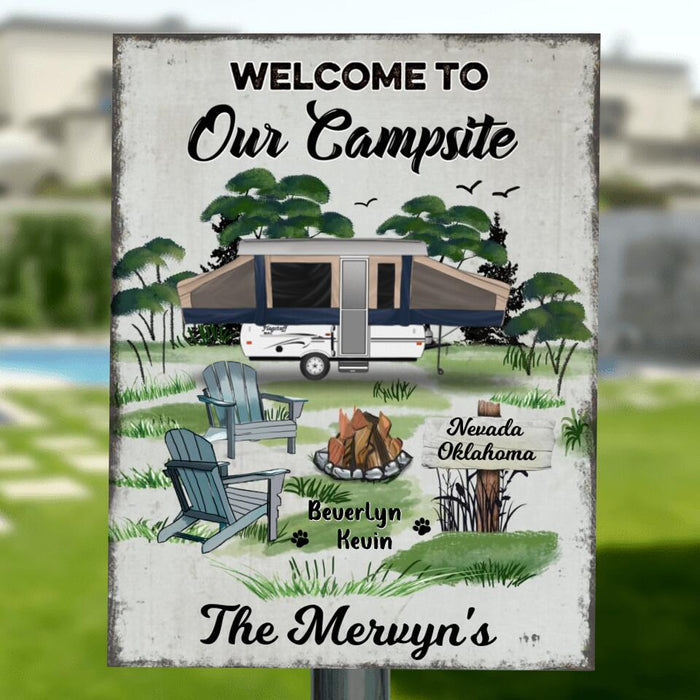 Personalized Camping Vertical Metal Sign - Gift For Camping Lovers - Welcome To Our Campsite
