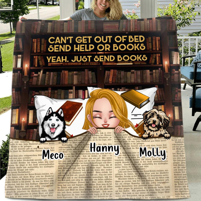 Personalized Stay In Bed With Books And Pets Blanket/Pillow Cover - Up to 6 Pets - Gift For Books/Dogs/Cats Lovers - Just A Girl Who Loves Books