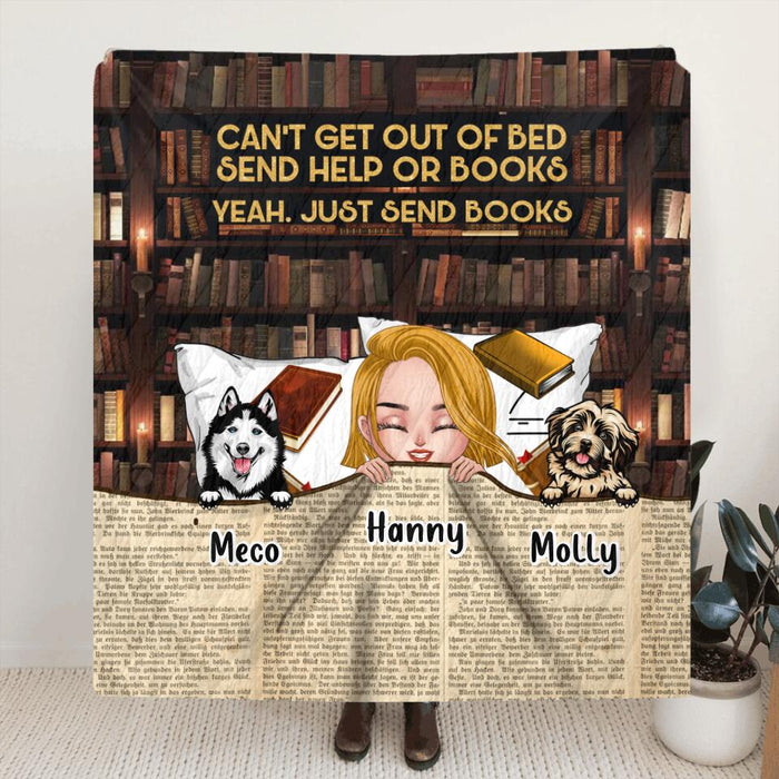 Personalized Stay In Bed With Books And Pets Blanket/Pillow Cover - Up to 6 Pets - Gift For Books/Dogs/Cats Lovers - Just A Girl Who Loves Books