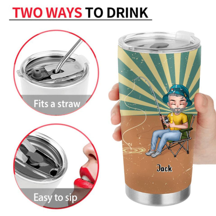 Personalized Fishing Man Tumbler - Gift For Fishing Lovers/Father's Day - Can't Work Today My Arm Is in A Cast
