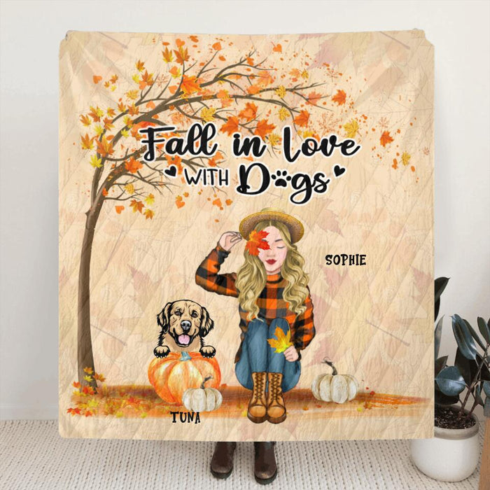 Personalized Fall Dog Mom Fleece Blanket/Quilt - Up to 4 Pets - Best Gift For Dog Lovers - Fall In Love With Dogs - MTJKZW