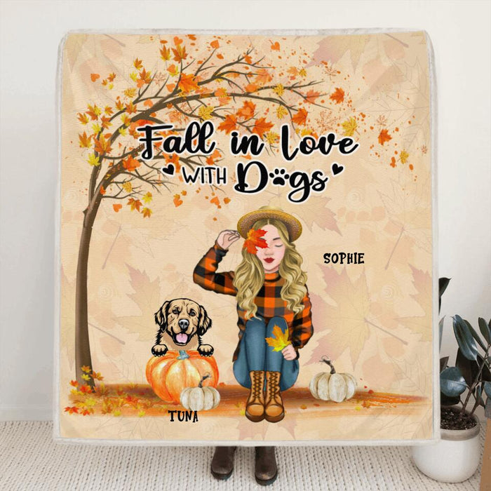 Personalized Fall Dog Mom Fleece Blanket/Quilt - Up to 4 Pets - Best Gift For Dog Lovers - Fall In Love With Dogs - MTJKZW