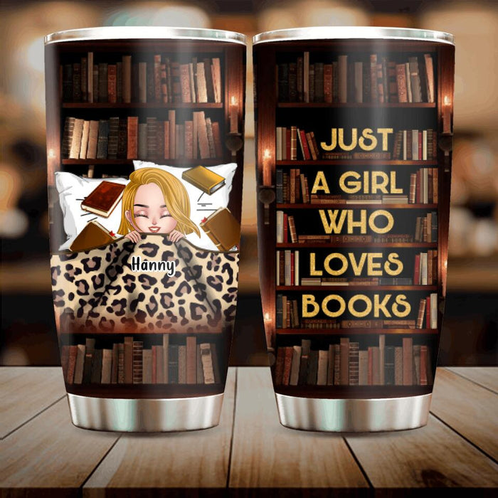 Personalized Stay In Bed With Books And Pets Tumbler - Up to 6 Pets - Gift For Books/Dogs/Cats Lovers - Just A Girl Who Loves Books