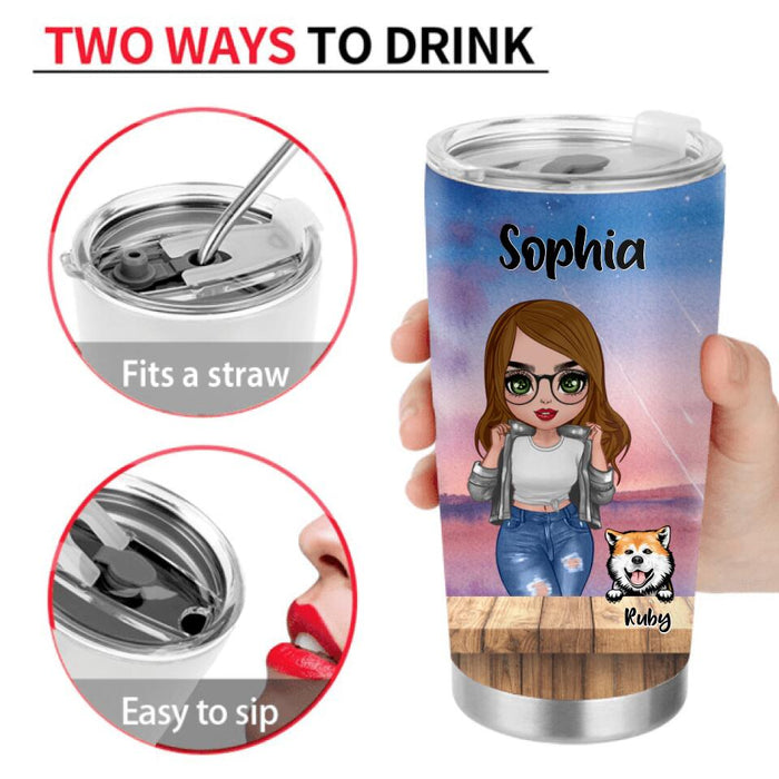Personalized Dog Mom Chibi Front Tumbler - Gifts For Dog Lover With Up to 4 Dogs - Life Is Better With A Dog