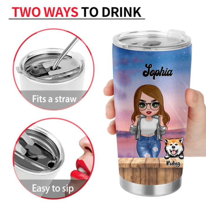 Personalized Dog Mom Chibi Front Tumbler - Gifts For Dog Lover With Up to 4 Dogs - You Had Me At Woof