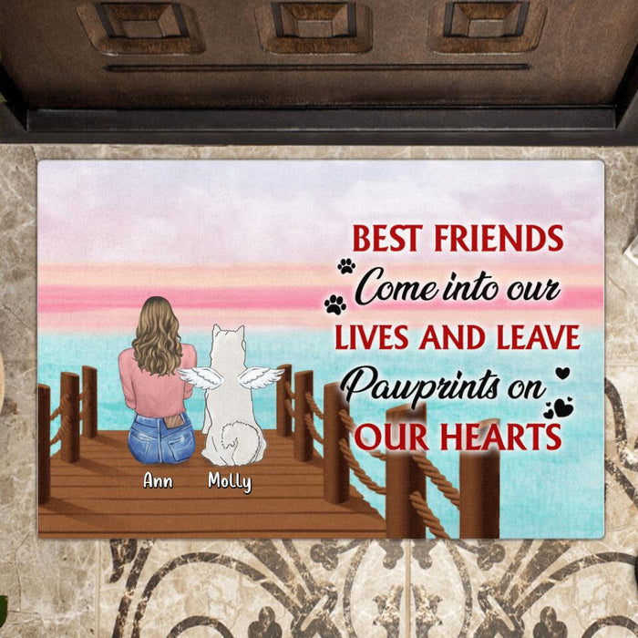 Personalized Memorial Pet Doormat - Memorial Gift For Dog/Cat Lover - Man/Woman/Couple With Up to 4 Pets - Best Friends Come Into Our Lives And Leave Pawprints On Our Heart