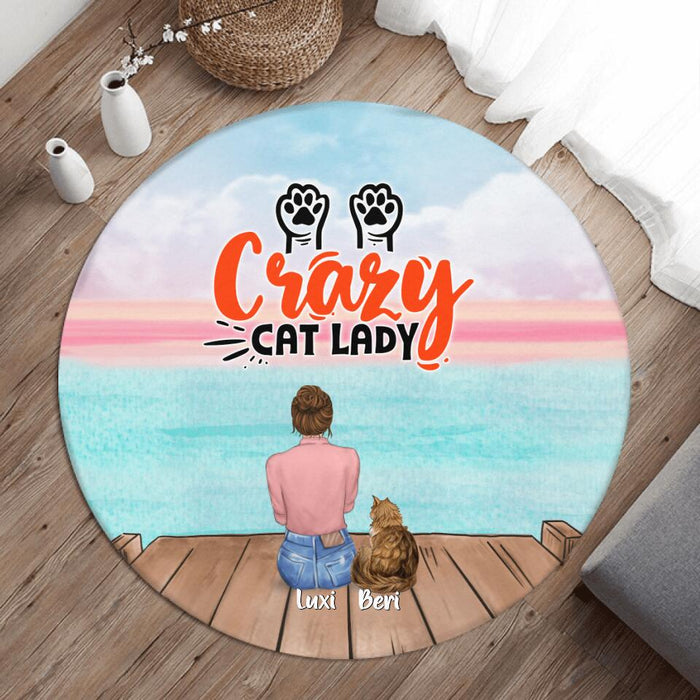 Personalized Cat Mom Round Rug - Up to 5 Cats - Gift Idea For Cat Lover - Crazy Cat Lady