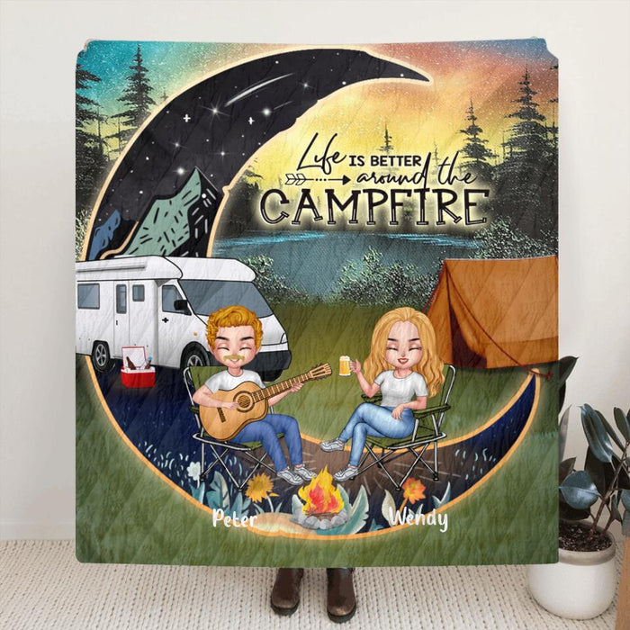 Personalized Camping Moon Couple With Dog Pillow Cover/Fleece/Quilt Blanket - Up to 3 Dogs - Gift Idea For Camping Lover - Life Is Better Around The Campfire